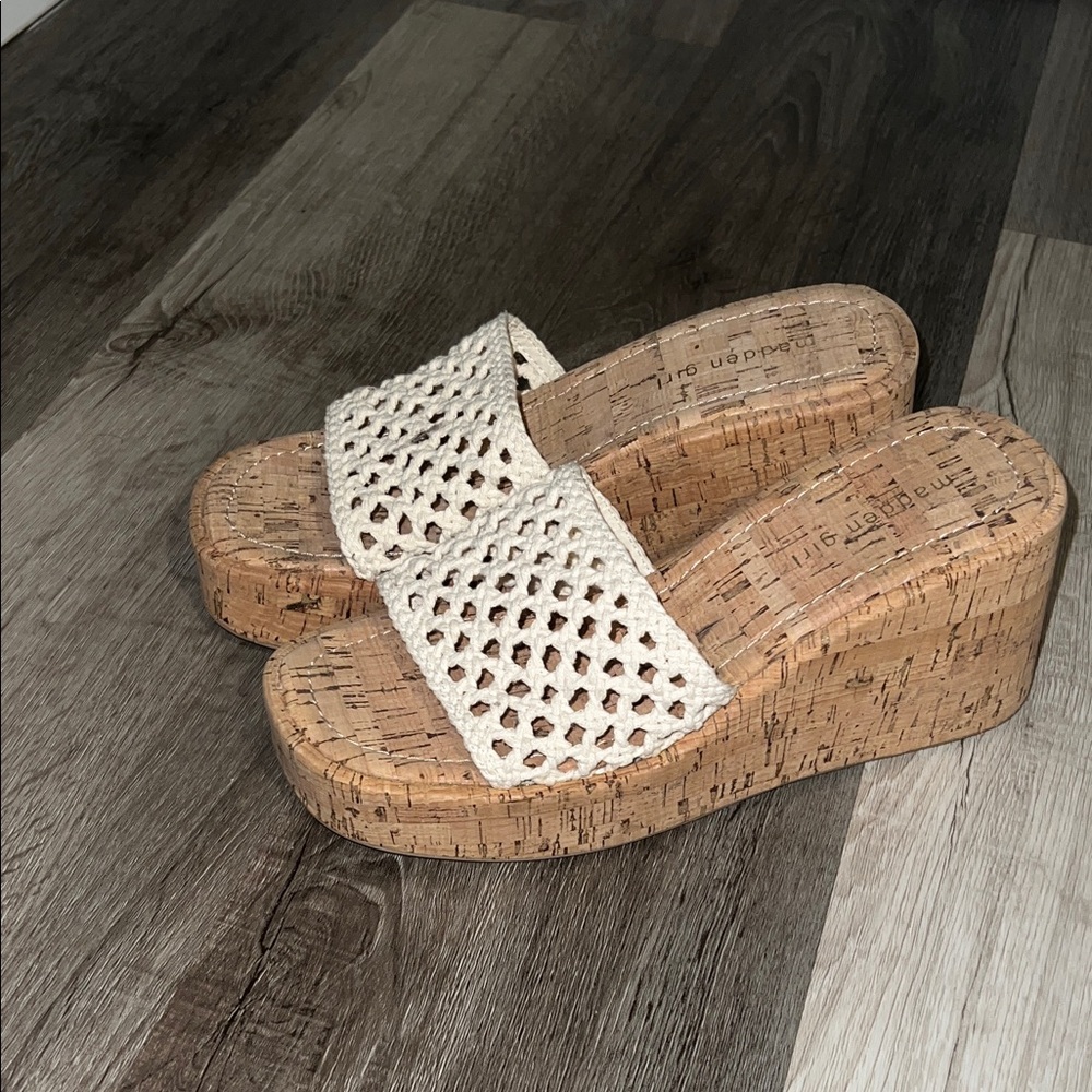 Madden Girl Cream Woven Wedge Sandals
